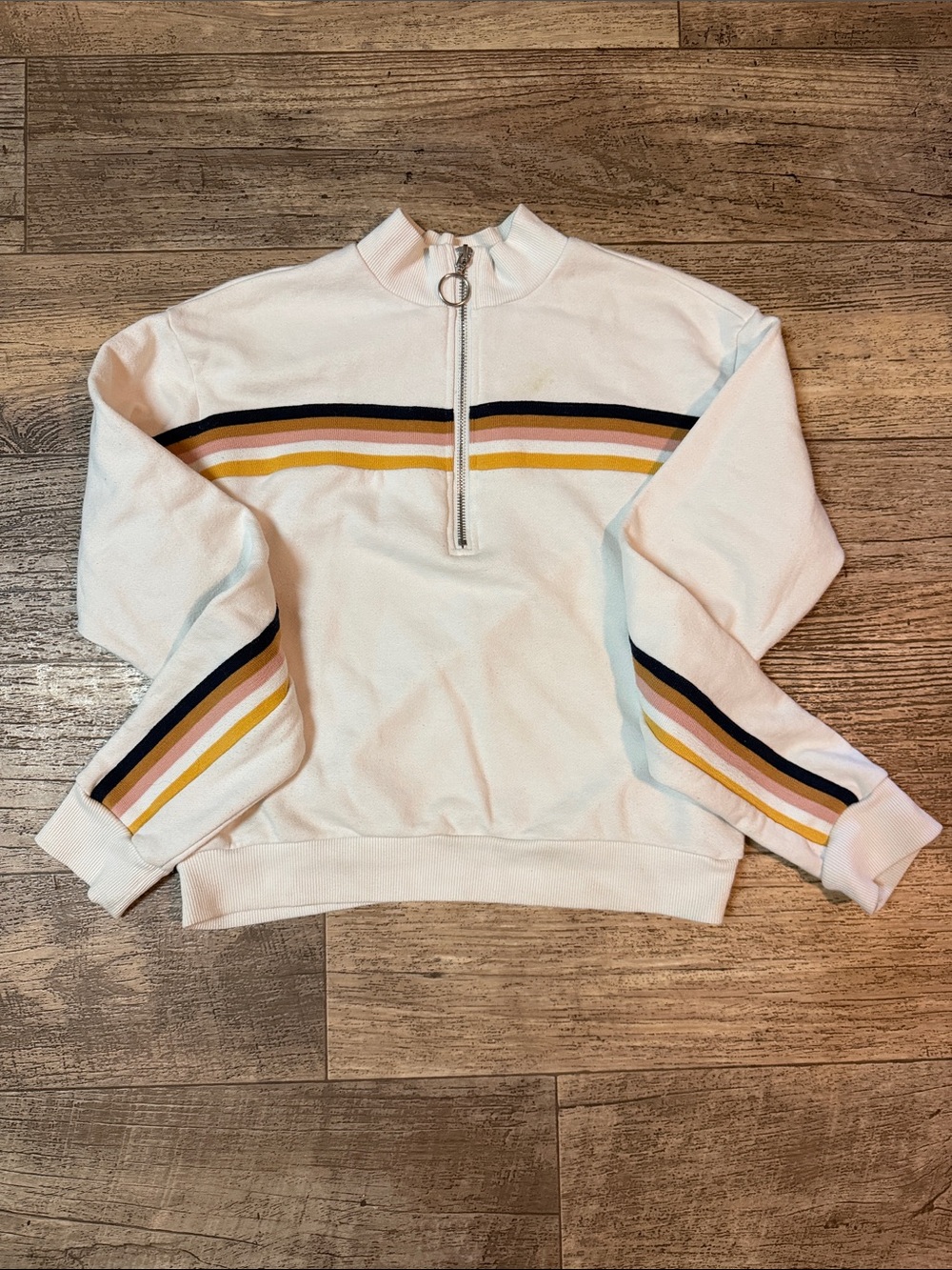 Women's Off White Quarter-Zip Pullover with Stripe Detail